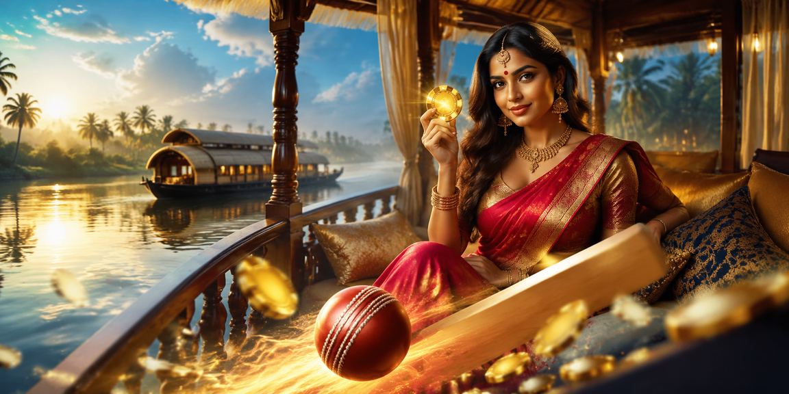 Indian woman enjoying cricket betting by Kerala backwaters