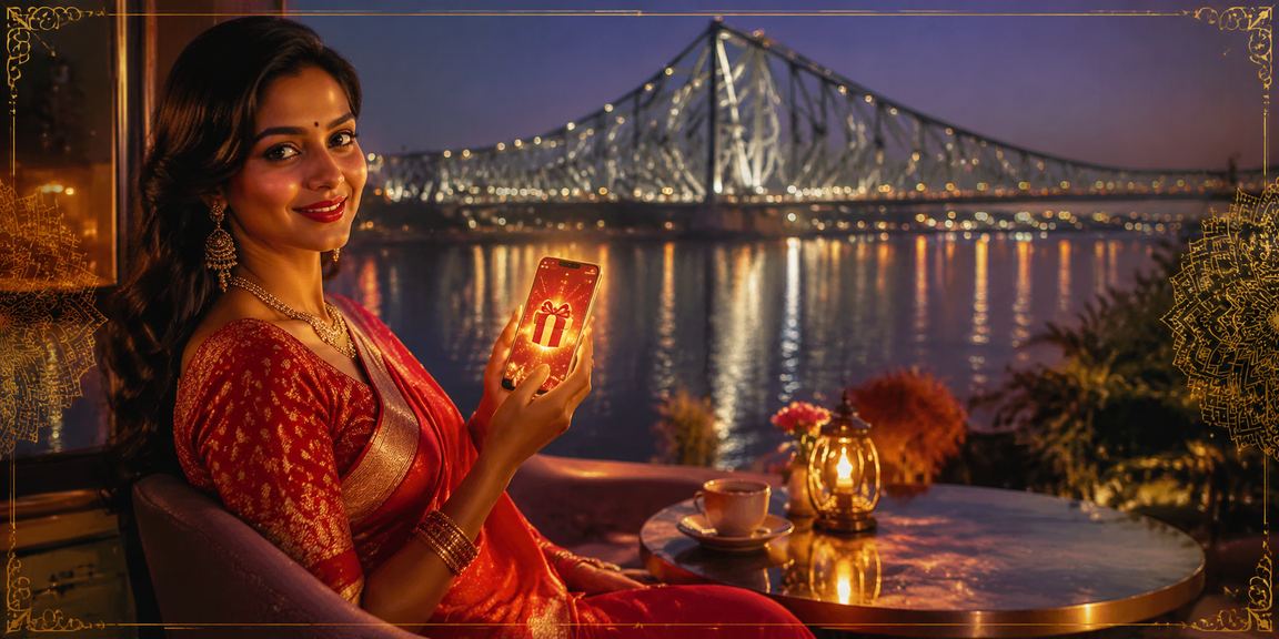 Young woman registering and enjoying bonus on mobile rummy platform in Kolkata